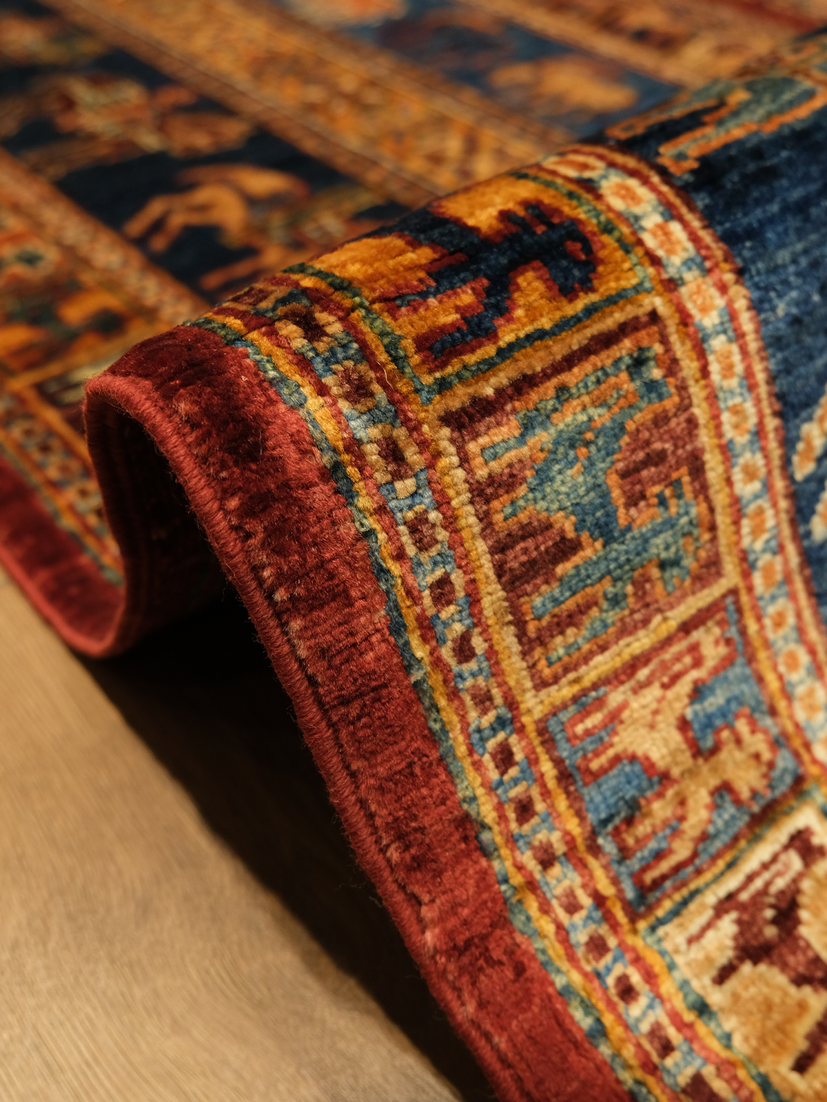 Pazyryk Patterned Handwoven Wool Rug 170x240 cm, Root Dye, Turkish Knot Handcrafted - Red