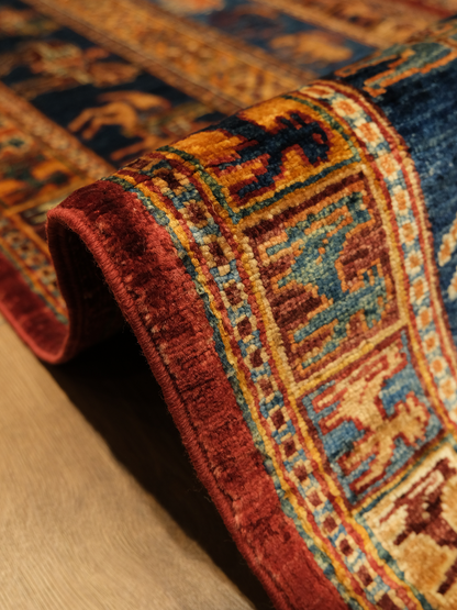 Pazyryk Patterned Handwoven Wool Rug 170x240 cm, Root Dye, Turkish Knot Handcrafted - Red