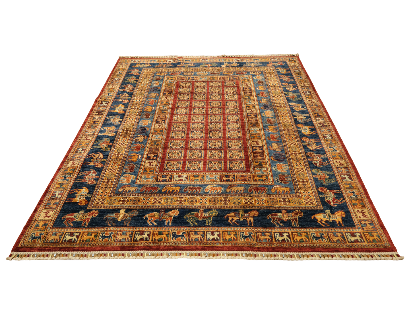 Pazyryk Patterned Handwoven Wool Rug 170x240 cm, Root Dye, Turkish Knot Handcrafted - Red