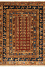 Pazyryk Pattern Hand-Woven Wool Rug 170x240 Root Dye Turkish Knot Handcrafted