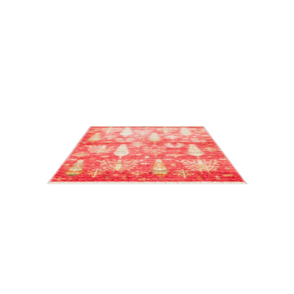 Efsun El Emeği Hayat Ağacı Desenli Kırmızı Lyocell Özel Tezgah Uşak Desen Saçaklı Salon Halısı