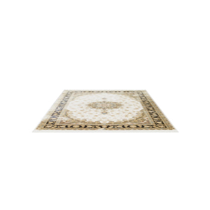 Silk Harem Series Bamboo Yarn Cream Living Room Rug, Classic Style Patterned, Tightly Woven, Naturally Soft Textured