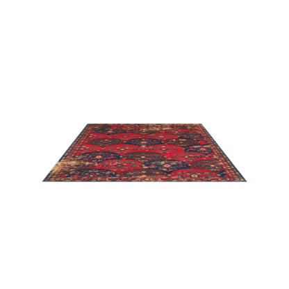 Renaissance Handmade Ethnic Patterned Red Multicolored Wool Fringed Authentic Living Room Rug with Anatolian Motifs