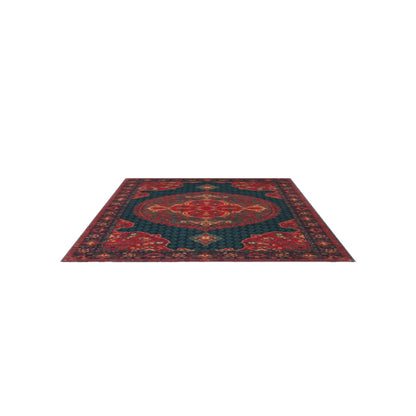 Rönesans El Emeği Etnik Desenli Vintage Lacivert Yün Anadolu Motifli Saçaklı Otantik Salon Halısı