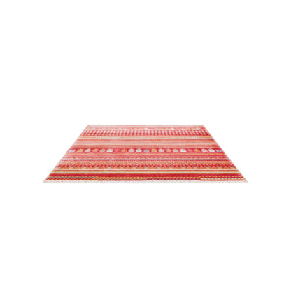 Efsun Handmade Red Ethnic Striped Pattern Lyocell Special Loom Fringed Living Room Rug