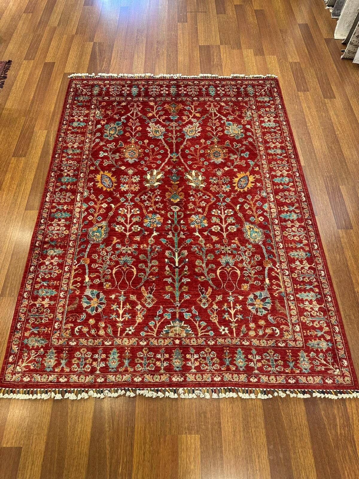 Sultani Kırmızı El Dokuma Halı Geleneksel Anadolu Desenli Vintage Dekoratif Yün Salon Halısı - Turuncu