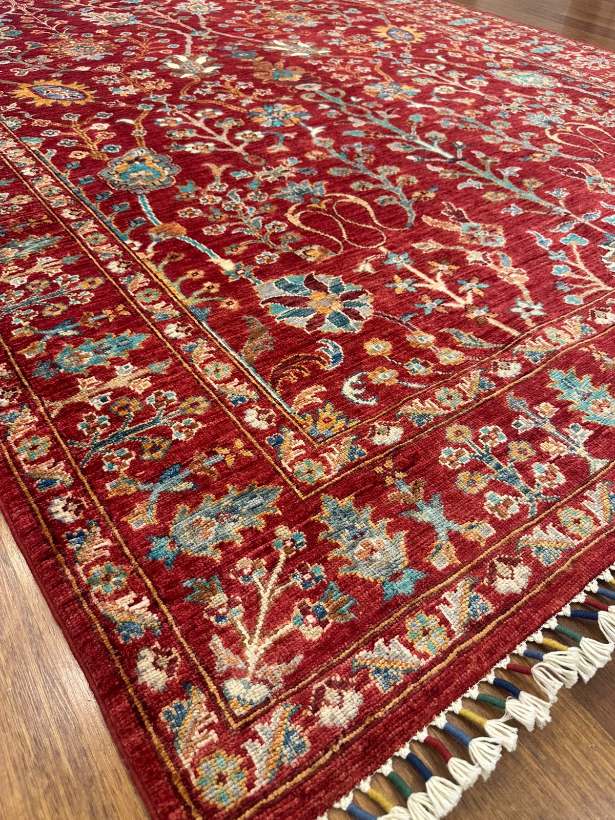 Sultani Kırmızı El Dokuma Halı Geleneksel Anadolu Desenli Vintage Dekoratif Yün Salon Halısı - Turuncu
