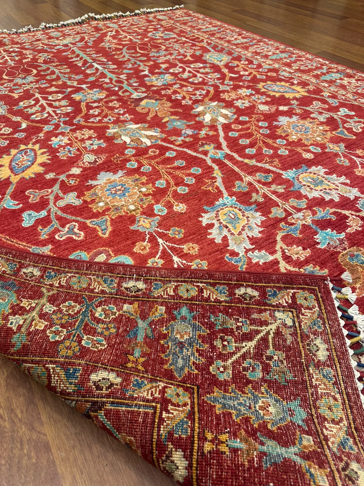 Sultani Kırmızı El Dokuma Halı Geleneksel Anadolu Desenli Vintage Dekoratif Yün Salon Halısı - Turuncu