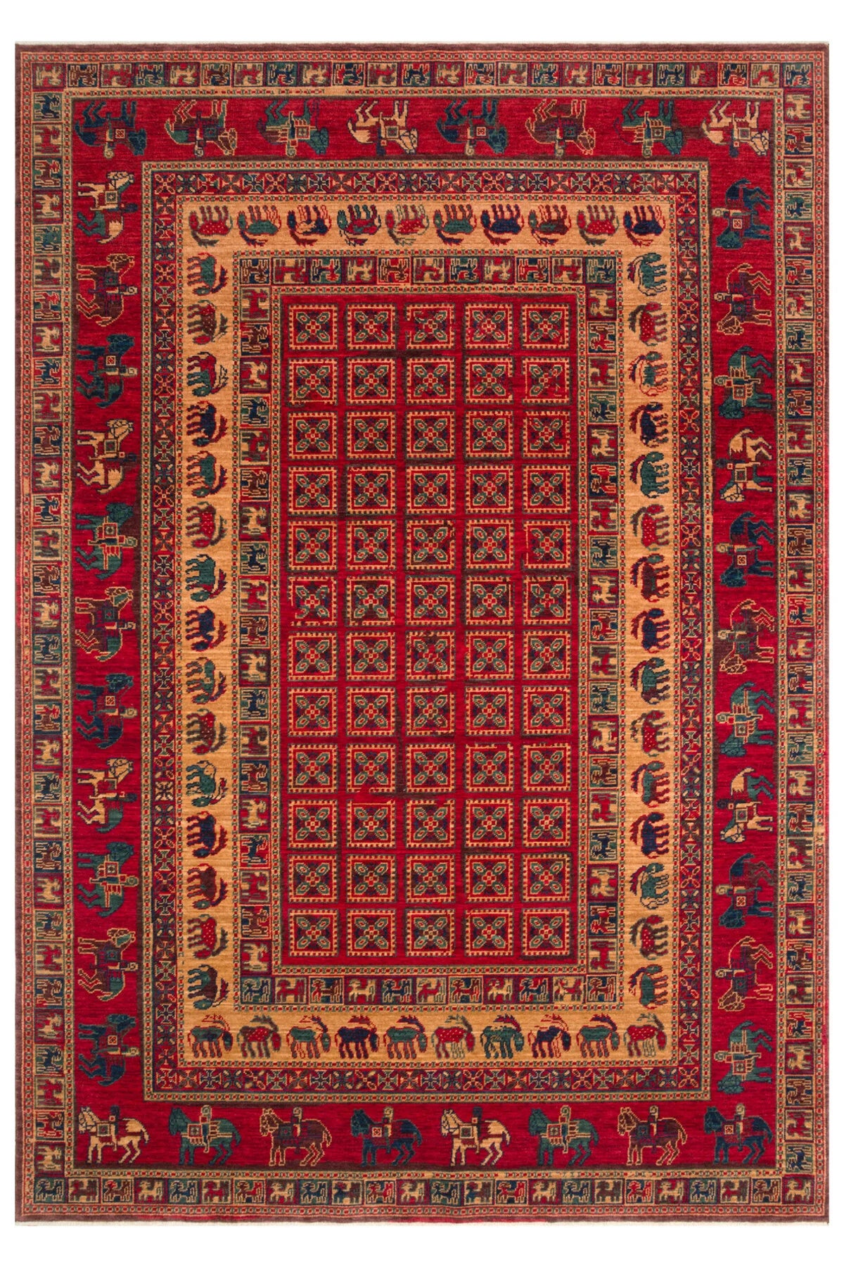 Rönesans El Emeği Anadolu Desen Kırmızı Retro Yün Geleneksel Dokuma Otantik Salon Halısı