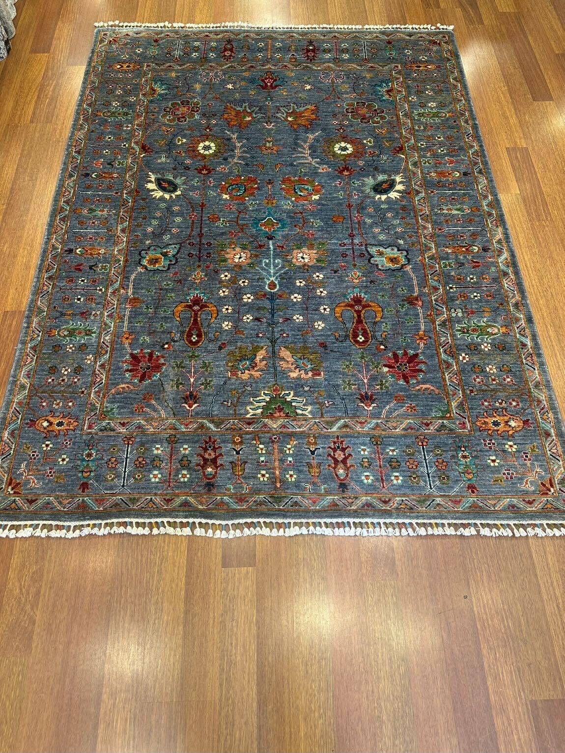 Sultani Mavi El Dokuma Halı Geleneksel Anadolu Desenli Vintage Dekoratif Yün Salon Halısı - Mavi