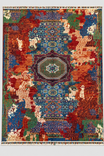Memlük Halısı Yeşil Madalyon Motifli Vintage Eskitme Desenli Etnik Premium Dekoratif Salon Halısı - Çok Renkli