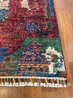 Memlük Halısı Yeşil Madalyon Motifli Vintage Eskitme Desenli Etnik Premium Dekoratif Salon Halısı - Çok Renkli