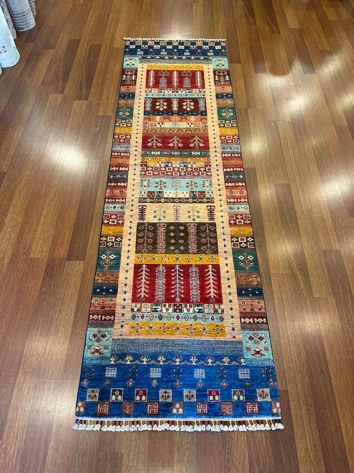Desenli El Dokuma Etnik Geometrik Motifli Renkli Bohem Premium Dekoratif Koridor Yolluk Halısı - Turuncu