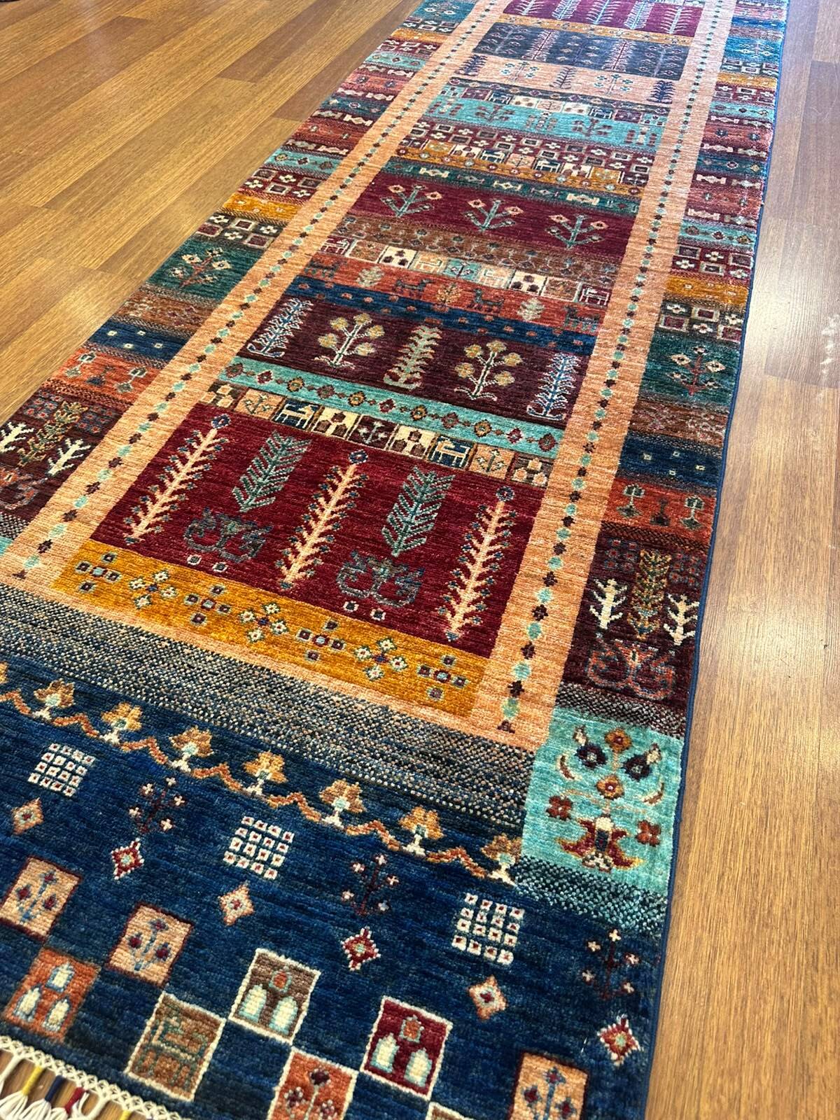 Desenli El Dokuma Etnik Geometrik Motifli Renkli Bohem Premium Dekoratif Koridor Yolluk Halısı - Turuncu