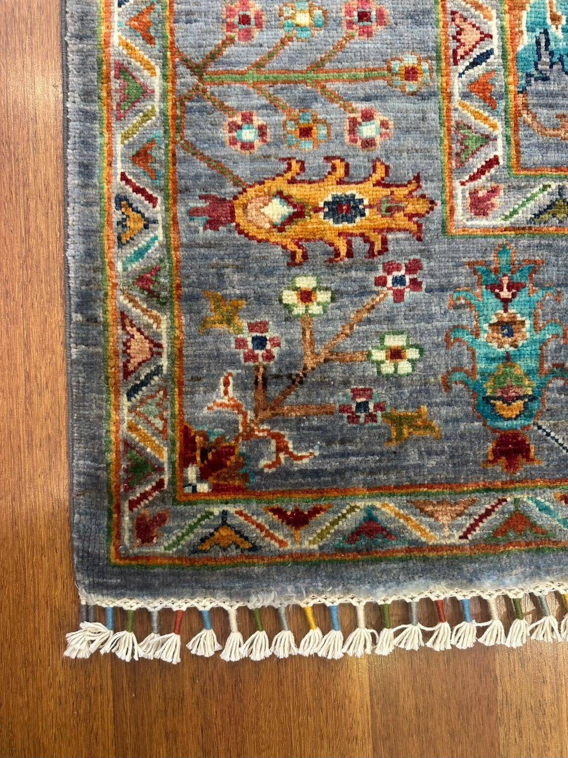 Sultani Mavi El Dokuma Halı Geleneksel Anadolu Desenli Vintage Dekoratif Yün Salon Halısı - Mavi