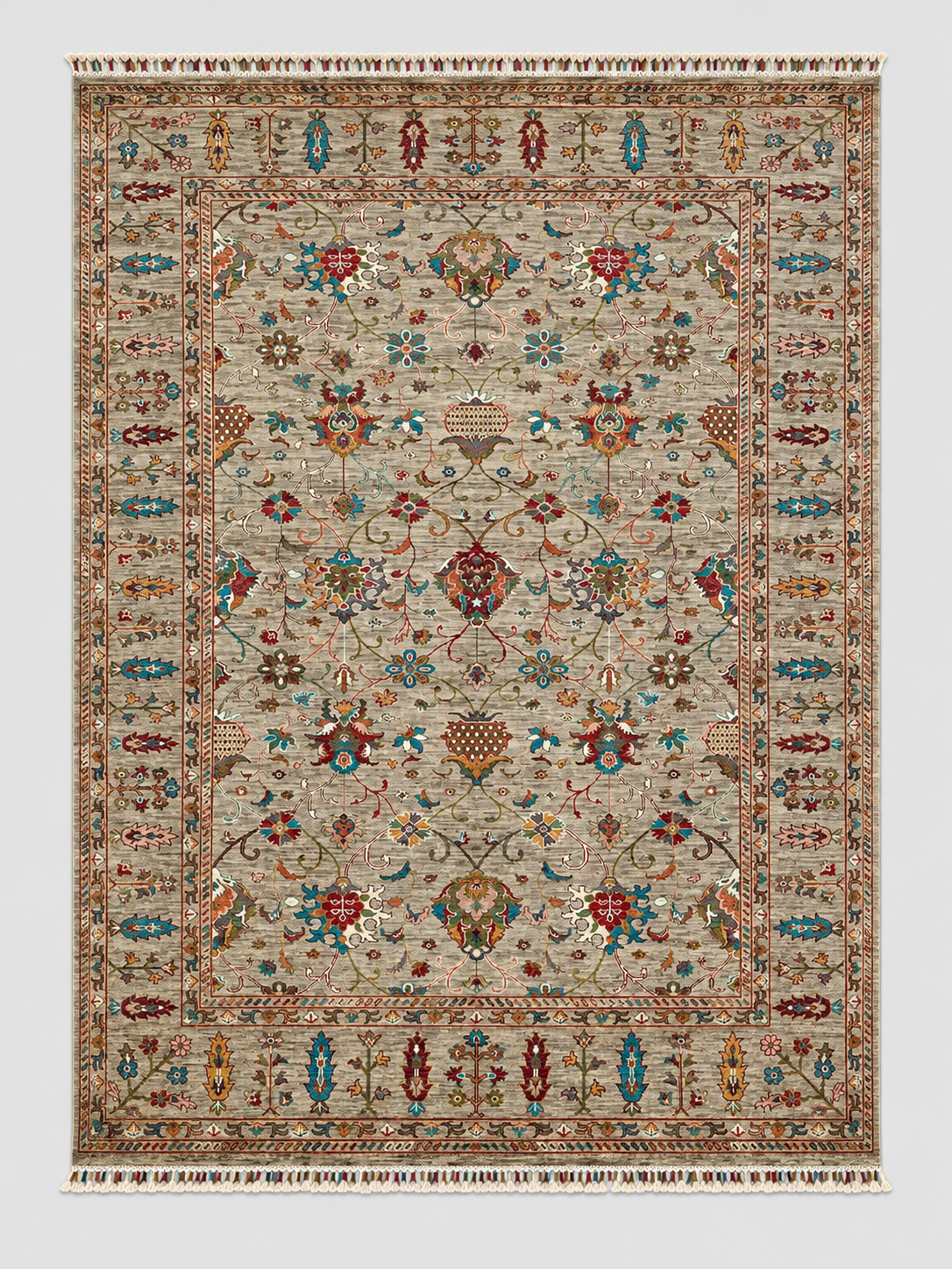 El Dokuma Sultani Motifli Klasik Oryantal Desenli Vintage Premium Dekoratif Salon Halısı - Turkuaz