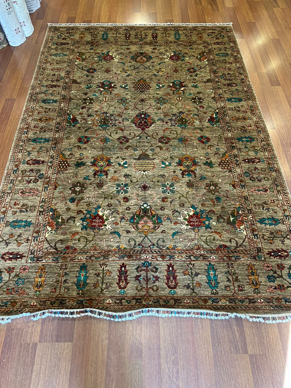 El Dokuma Sultani Motifli Klasik Oryantal Desenli Vintage Premium Dekoratif Salon Halısı - Turkuaz