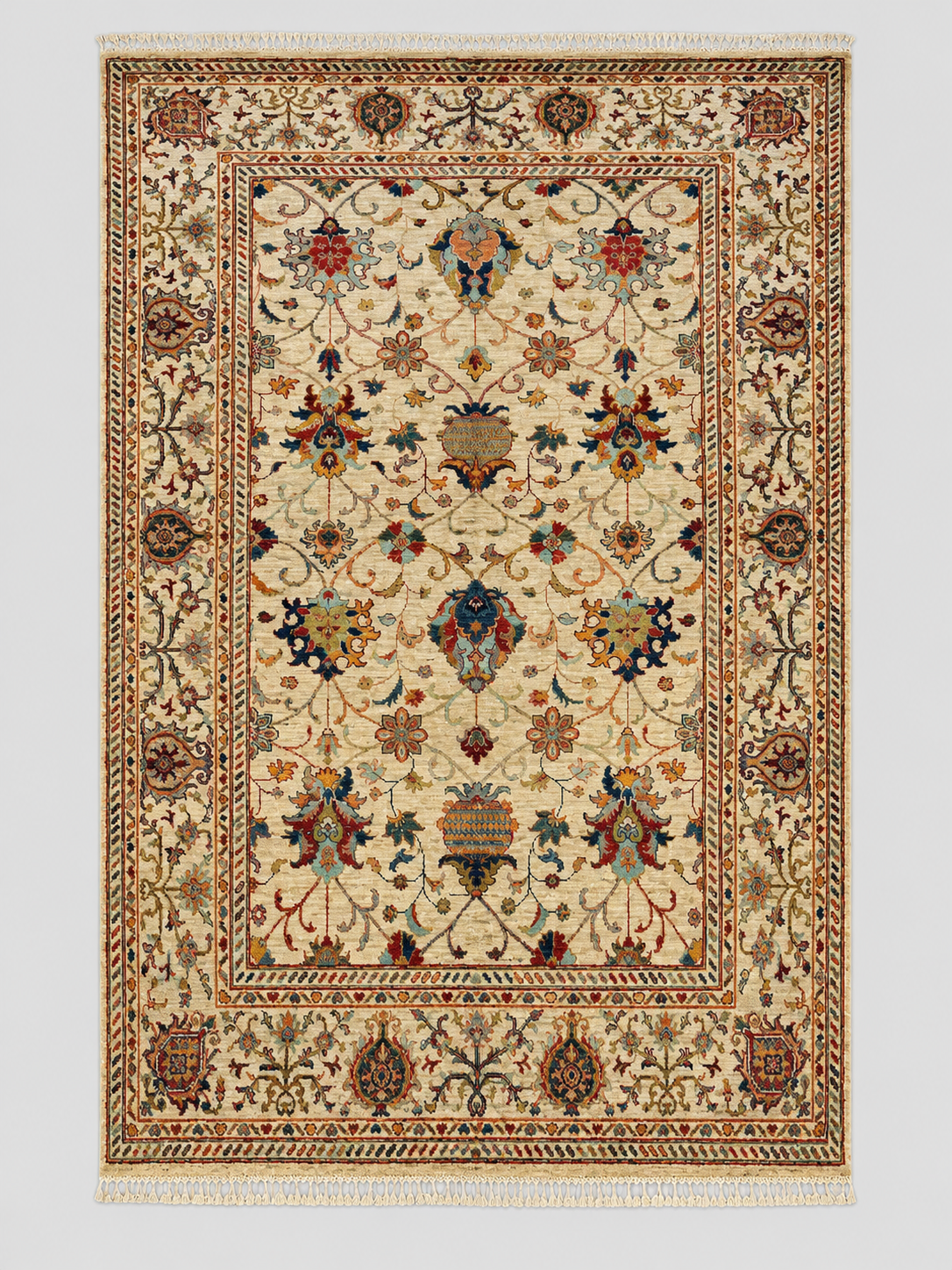 El Dokuma Sultani Motifli Oryantal Desenli Vintage Premium Dekoratif Salon Halısı - Bej