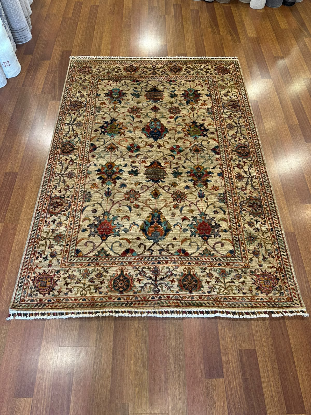 El Dokuma Sultani Motifli Oryantal Desenli Vintage Premium Dekoratif Salon Halısı - Bej