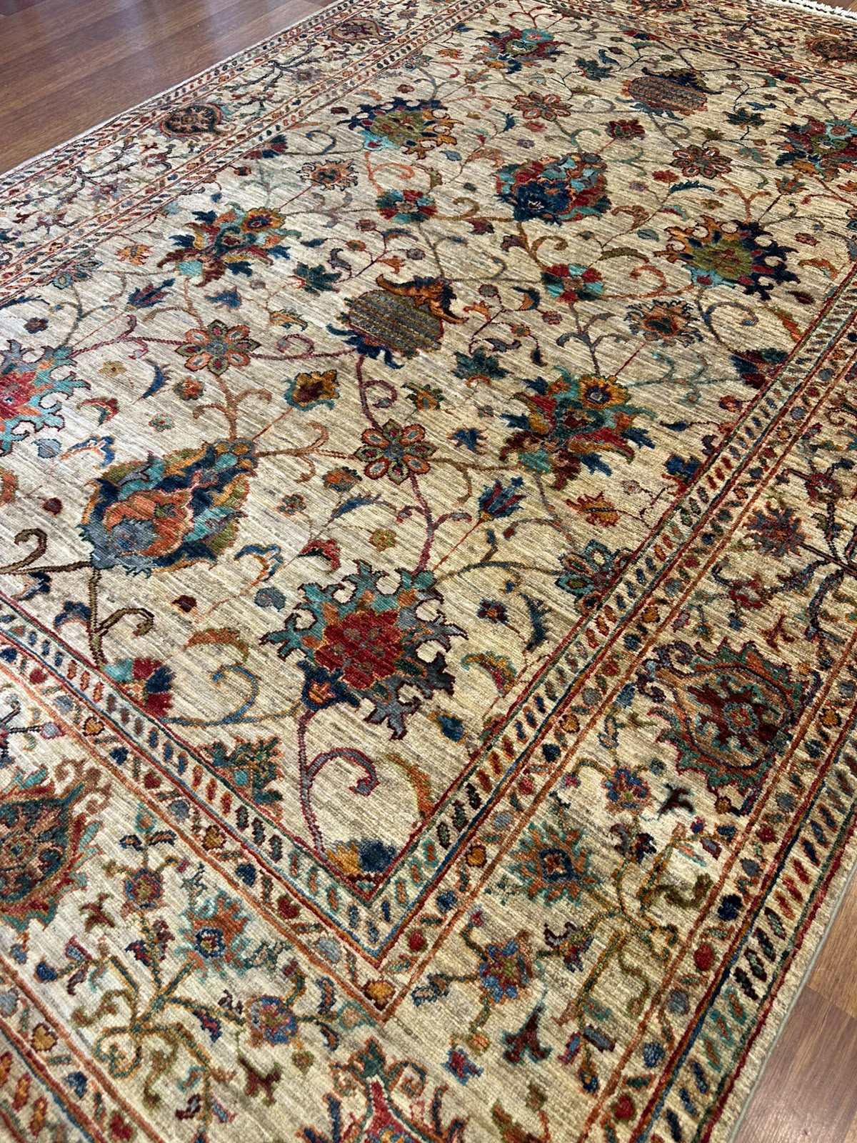 El Dokuma Sultani Motifli Oryantal Desenli Vintage Premium Dekoratif Salon Halısı - Bej