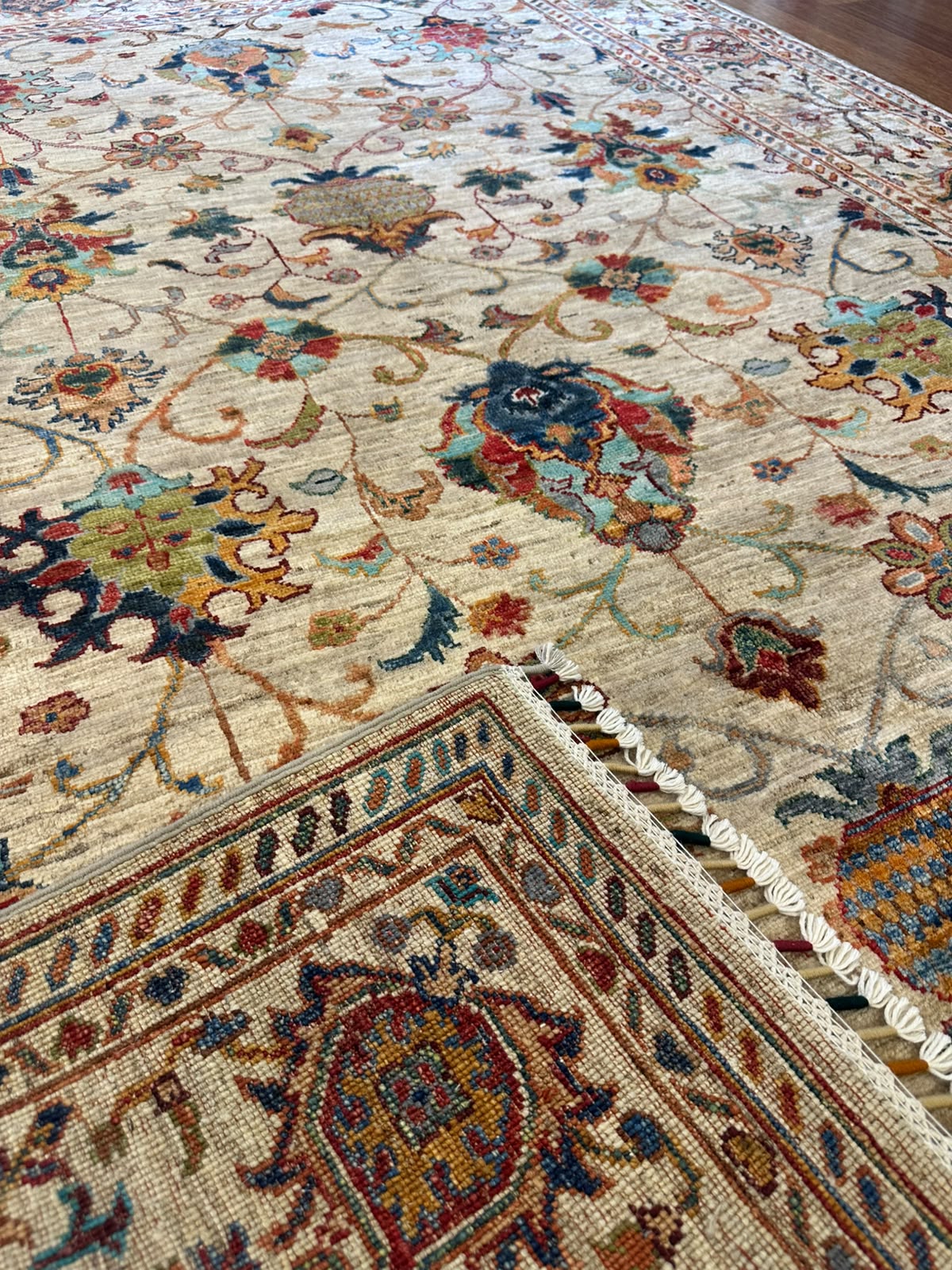 El Dokuma Sultani Motifli Oryantal Desenli Vintage Premium Dekoratif Salon Halısı - Bej