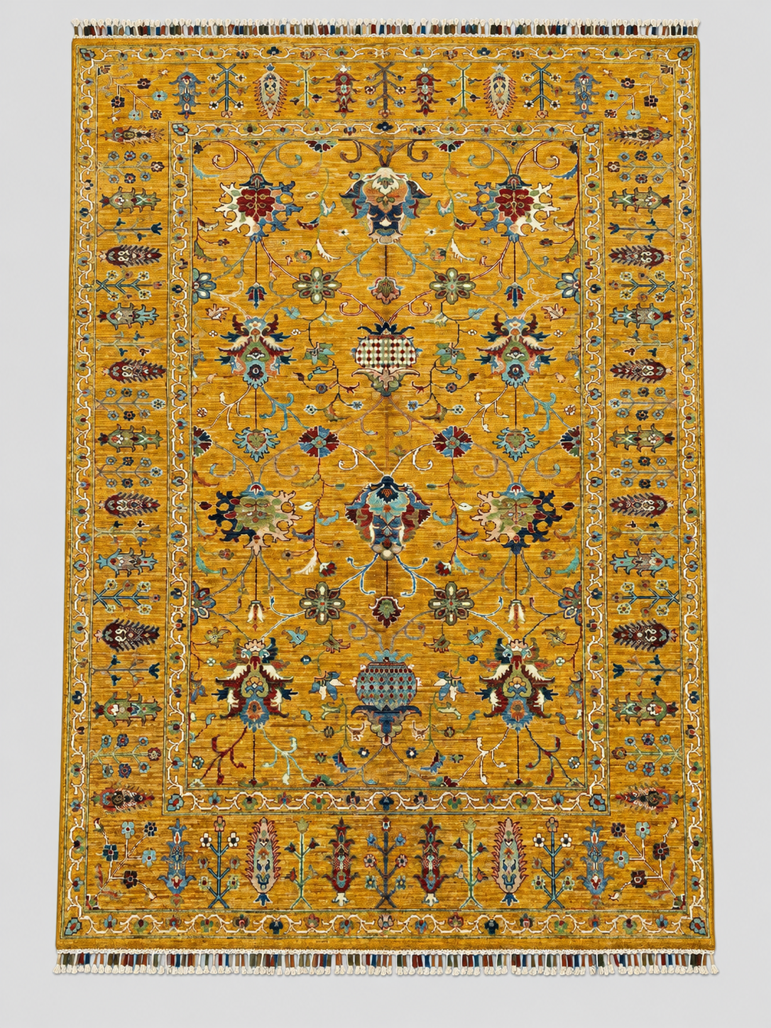 Sultani El Dokuma Motifli Klasik Oryantal Desenli Vintage Premium Dekoratif Salon Halısı - Sarı