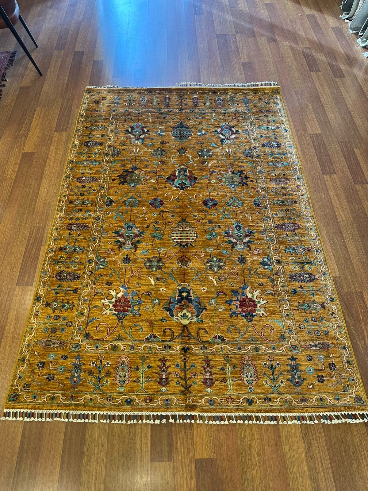 Sultani El Dokuma Motifli Klasik Oryantal Desenli Vintage Premium Dekoratif Salon Halısı - Sarı