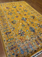Sultani El Dokuma Motifli Klasik Oryantal Desenli Vintage Premium Dekoratif Salon Halısı - Sarı