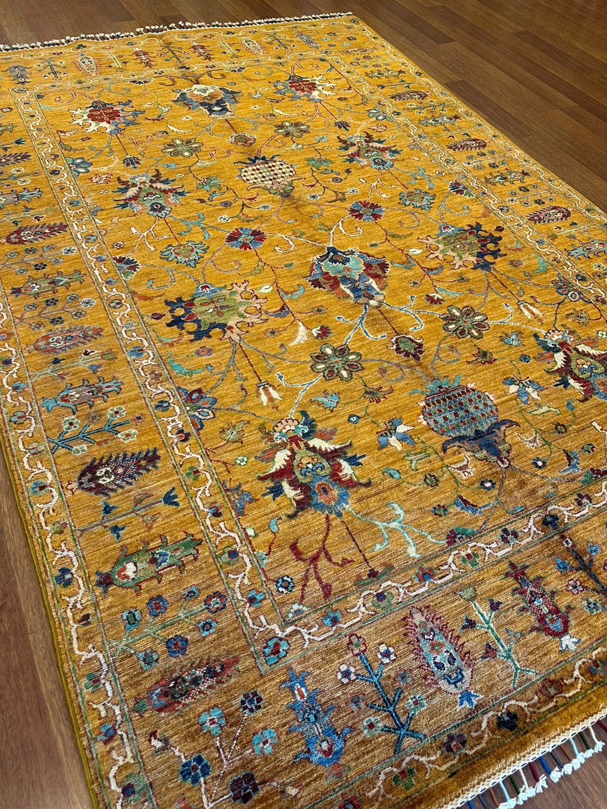 Sultani El Dokuma Motifli Klasik Oryantal Desenli Vintage Premium Dekoratif Salon Halısı - Sarı