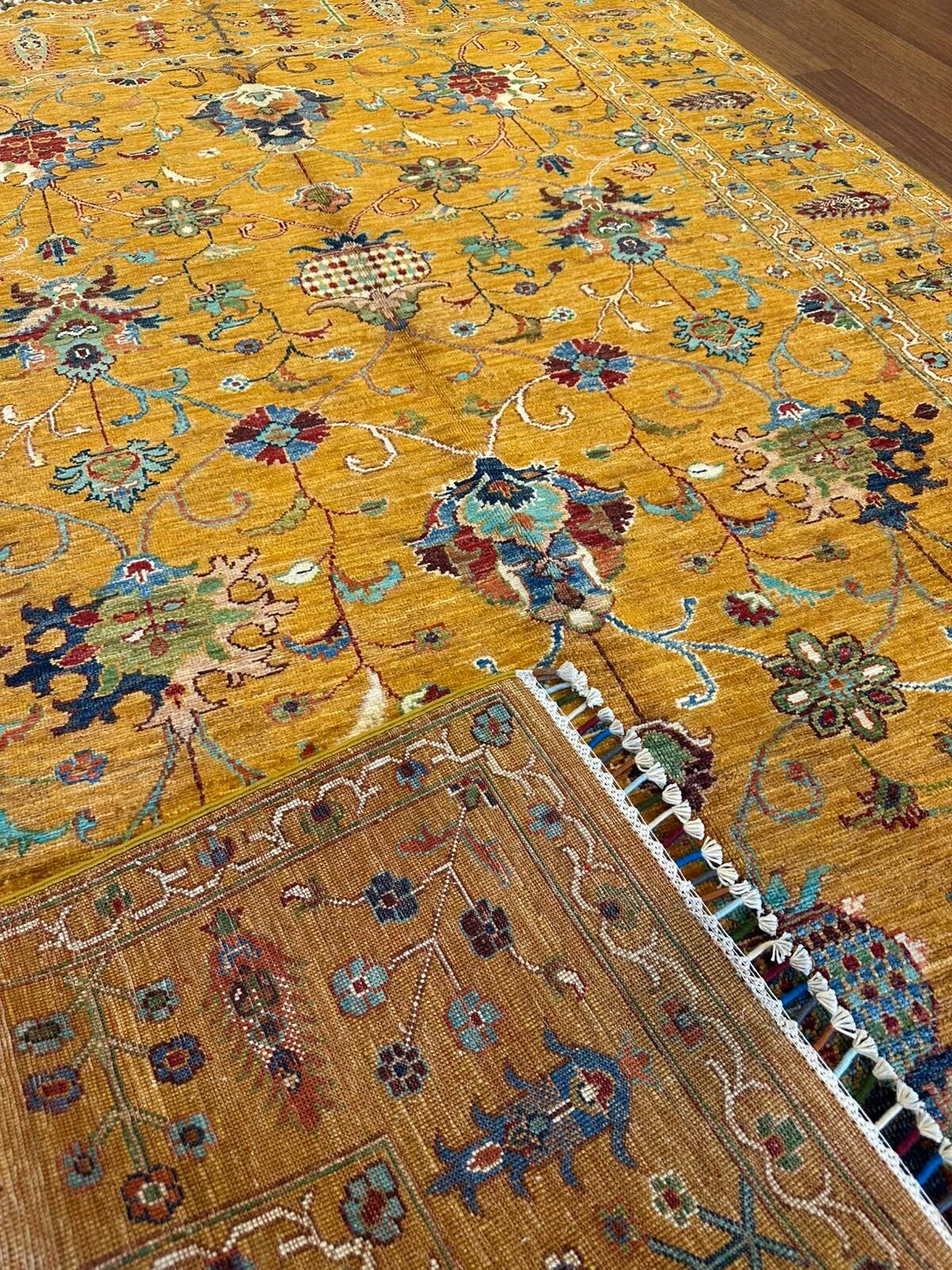 Sultani El Dokuma Motifli Klasik Oryantal Desenli Vintage Premium Dekoratif Salon Halısı - Sarı