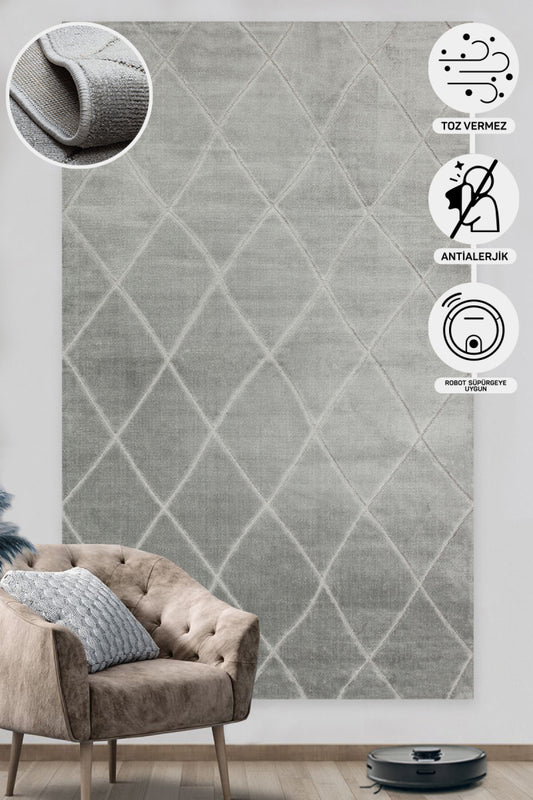 Simple Patterned Soft Textured Fluffy Modern Antiallergic Gray Machine Made Carpet for Living Room Kitchen Hallway