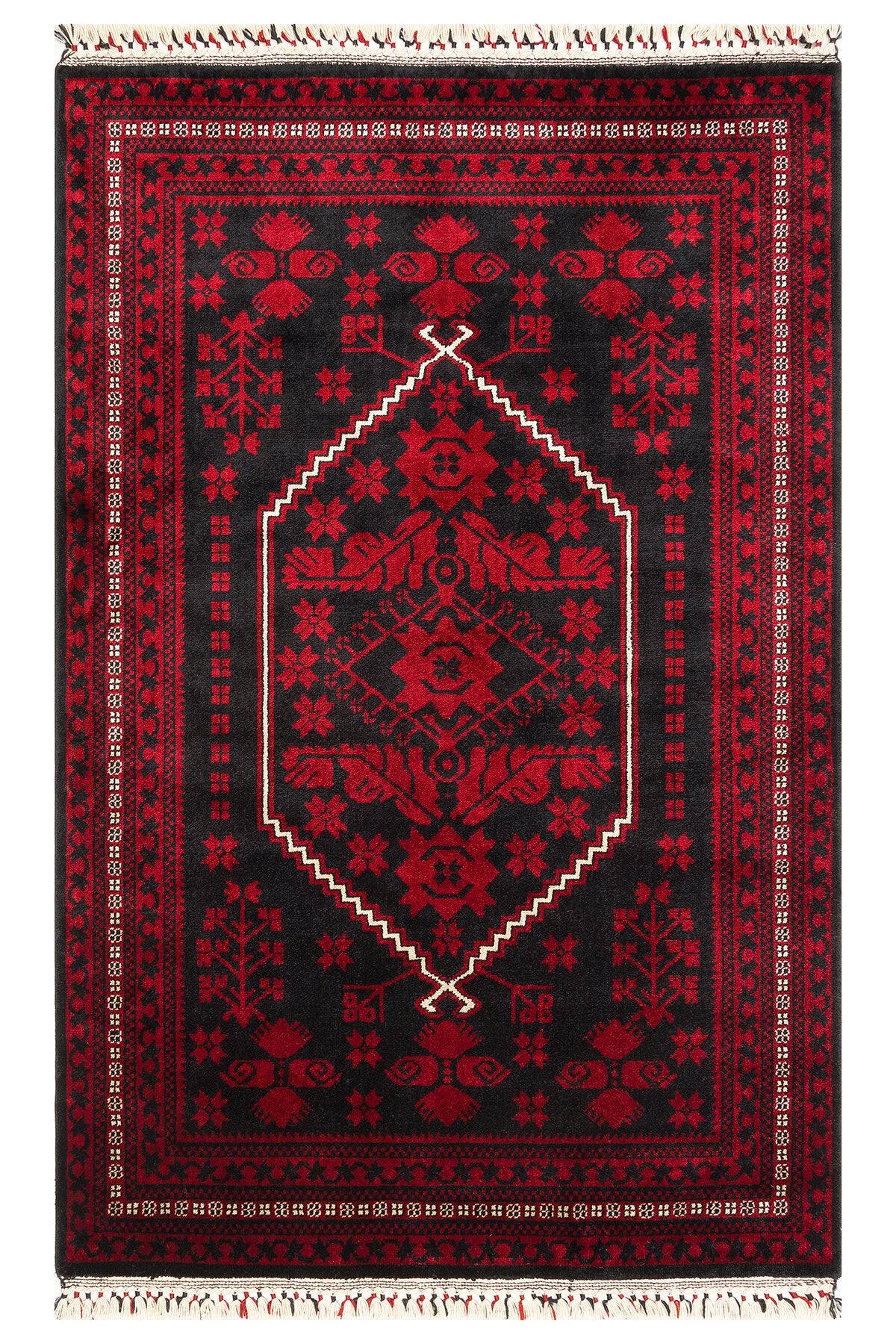 Sahra El Emeği Nostaljik Lacivert Otantik Geleneksel Uşak Motifli Saçaklı Lüks Klasik Salon Halısı