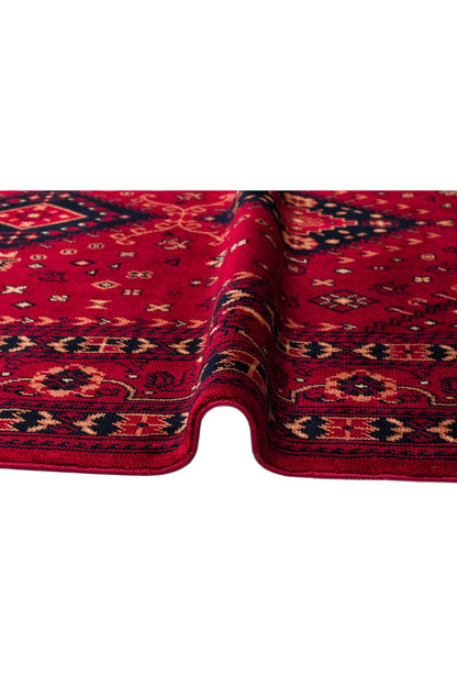 Sahra Vintage El Emeği Kırmızı Retro Etnik Desenli Saçaklı Lüks Klasik Uşak Salon Halısı