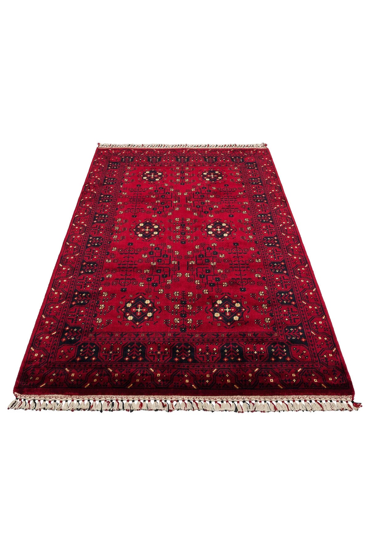 Sahra Nostaljik El Emeği Kırmızı Otantik Uşak Motifli Saçaklı Lüks Klasik Salon Halısı