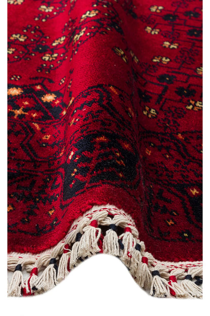 Sahra Nostaljik El Emeği Kırmızı Otantik Uşak Motifli Saçaklı Lüks Klasik Salon Halısı