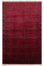 Sahra Vintage Handmade Red and Navy Blue Authentic Uşak Patterned Fringed Luxury Classic Living Room Rug