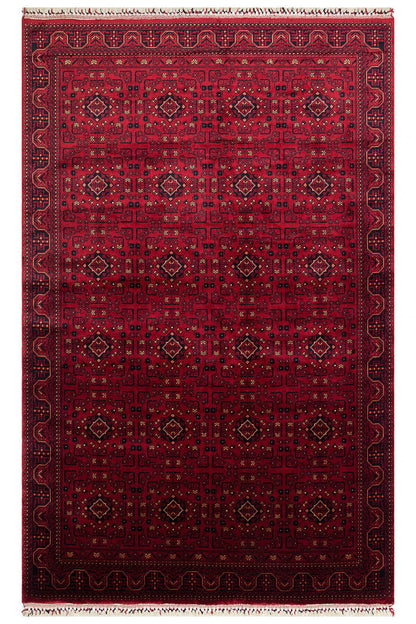 Sahra Vintage El Emeği Kırmızı Lacivert Otantik Uşak Desenli Saçaklı Lüks Klasik Salon Halısı