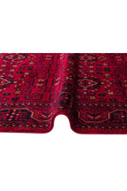 Sahra Vintage Handmade Red and Navy Blue Authentic Uşak Patterned Fringed Luxury Classic Living Room Rug