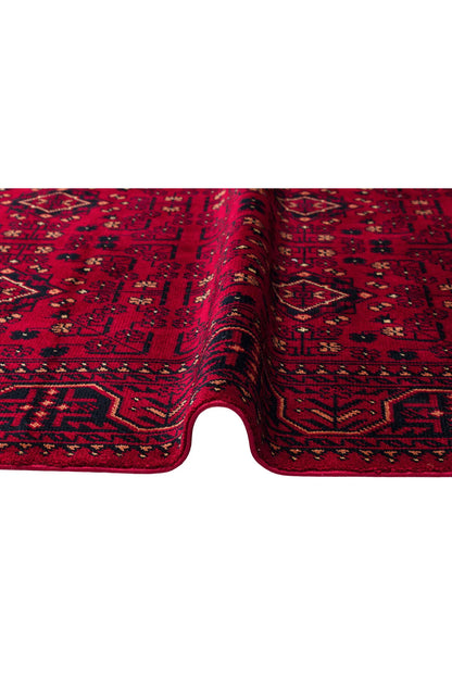 Sahra Vintage El Emeği Kırmızı Lacivert Otantik Uşak Desenli Saçaklı Lüks Klasik Salon Halısı