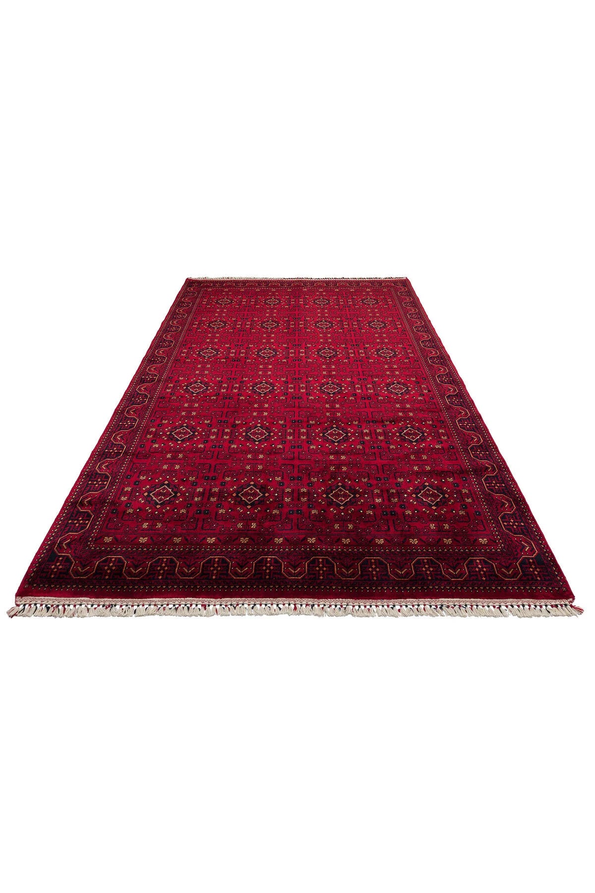 Sahra Vintage El Emeği Kırmızı Lacivert Otantik Uşak Desenli Saçaklı Lüks Klasik Salon Halısı