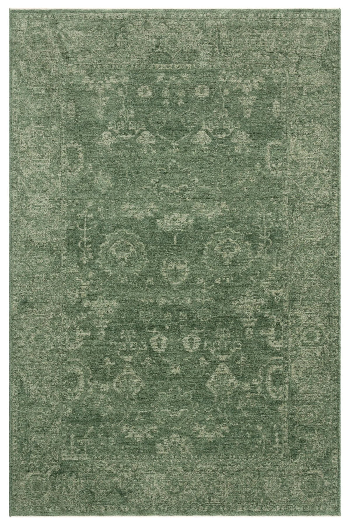 Antik Pers Vintage Klasik Yeşil Etnik Motifli Retro Polyester Modern Desenli Otantik Salon Halısı