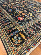 Sultani Siyah El Dokuma Halı Geleneksel Anadolu Desenli Vintage Dekoratif Yün Salon Halısı - Siyah