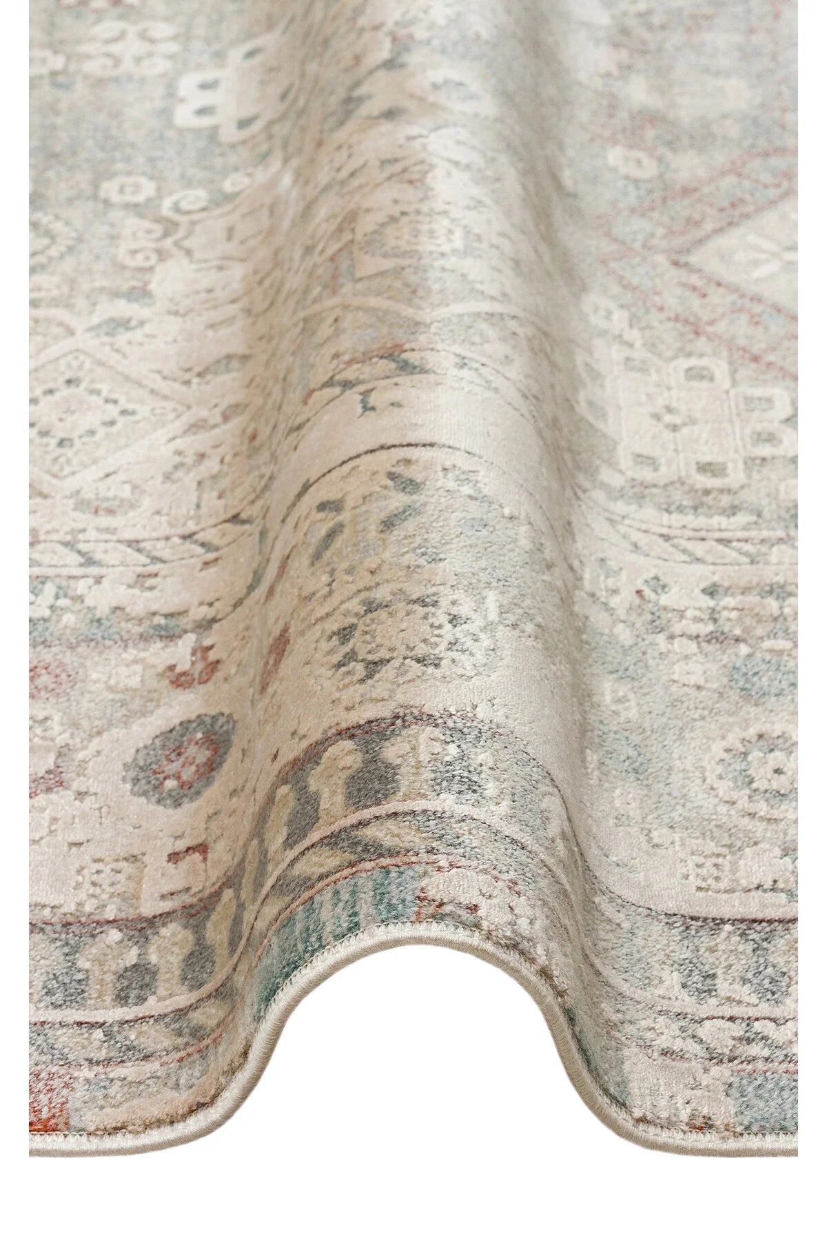 Toscana Etnik Desenli Bej Vintage OverDyed Klasik Dokuma Rayon Viskon Yumuşak Dokulu Salon Halısı