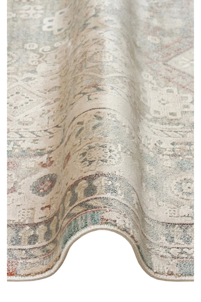 Toscana Etnik Desenli Bej Vintage OverDyed Klasik Dokuma Rayon Viskon Yumuşak Dokulu Salon Halısı