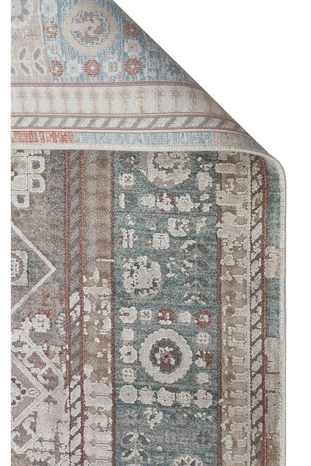 Toscana Etnik Desenli Gri Vintage OverDyed Klasik Dokuma Rayon Viskon Yumuşak Dokulu Salon Halısı