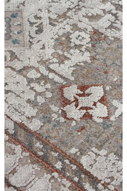 Toscana Etnik Desenli Gri Vintage OverDyed Klasik Dokuma Rayon Viskon Yumuşak Dokulu Salon Halısı