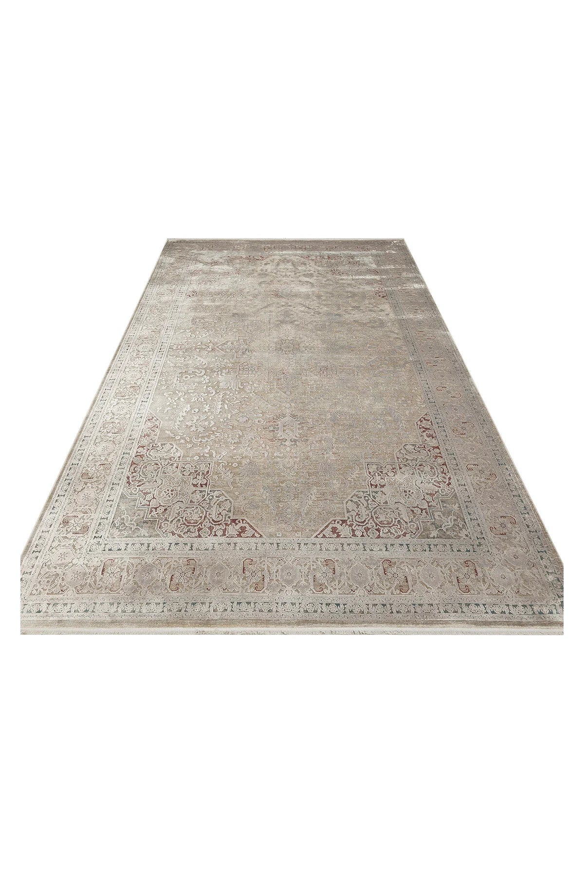 Toscana Retro Patterned Grey Overdyed Luxury Woven Soft Touch Classic Rayon Viscose Living Room Rug