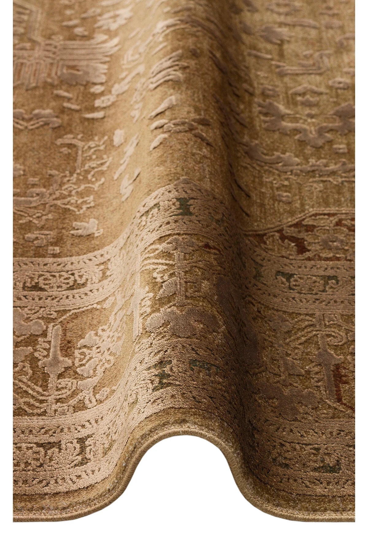 Toscana Retro Desenli Kahverengi Overdyed, Yumuşak Tuşeli Klasik Rayon Viskon Dokuma Salon Halısı