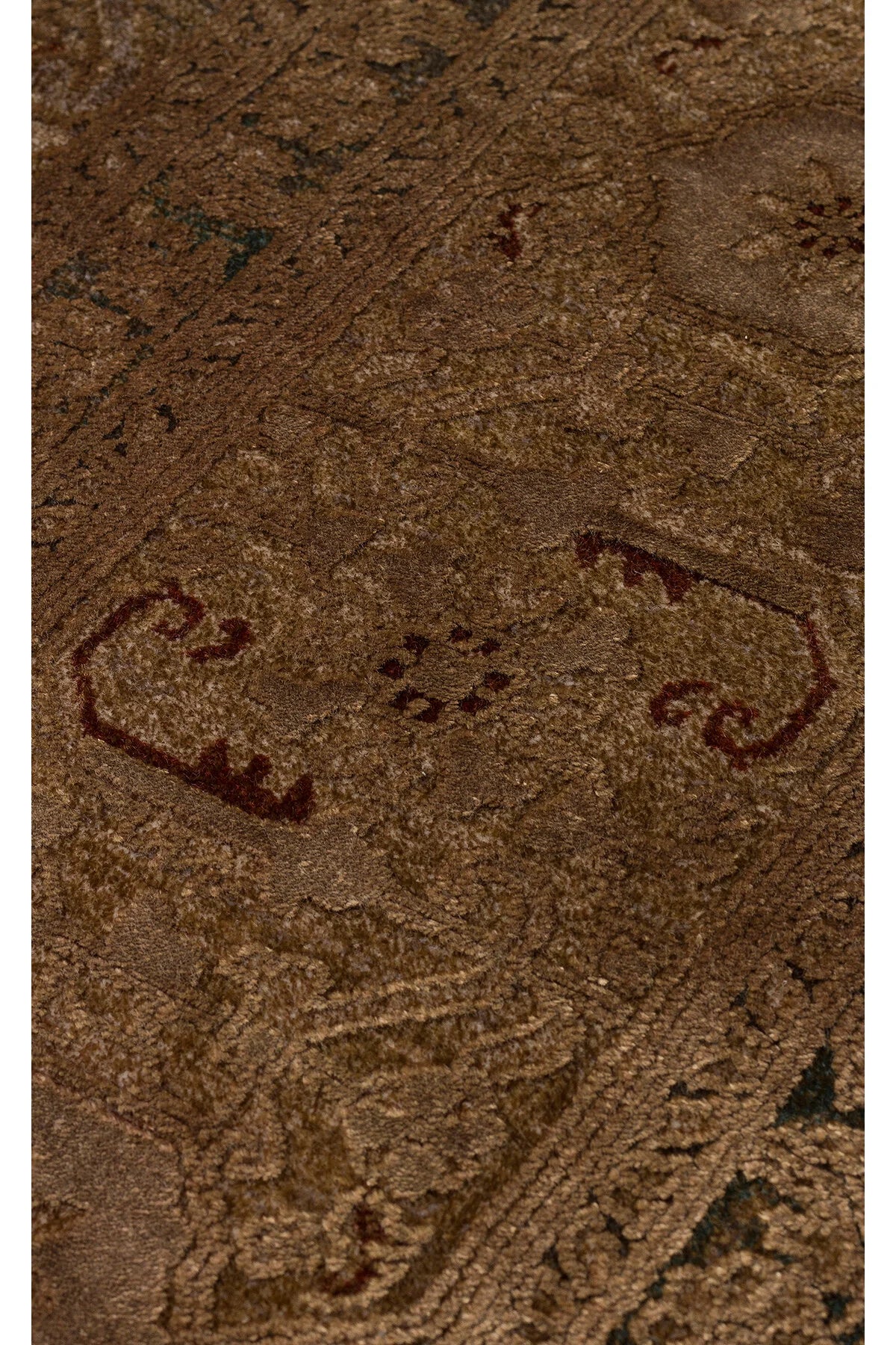 Toscana Retro Desenli Kahverengi Overdyed, Yumuşak Tuşeli Klasik Rayon Viskon Dokuma Salon Halısı