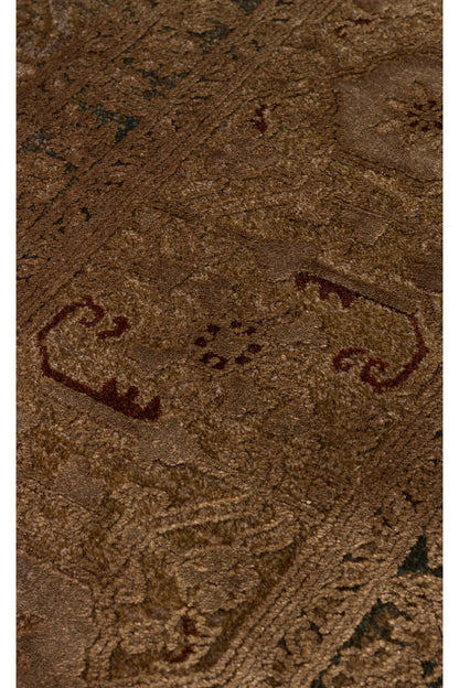 Toscana Retro Desenli Kahverengi Overdyed, Yumuşak Tuşeli Klasik Rayon Viskon Dokuma Salon Halısı